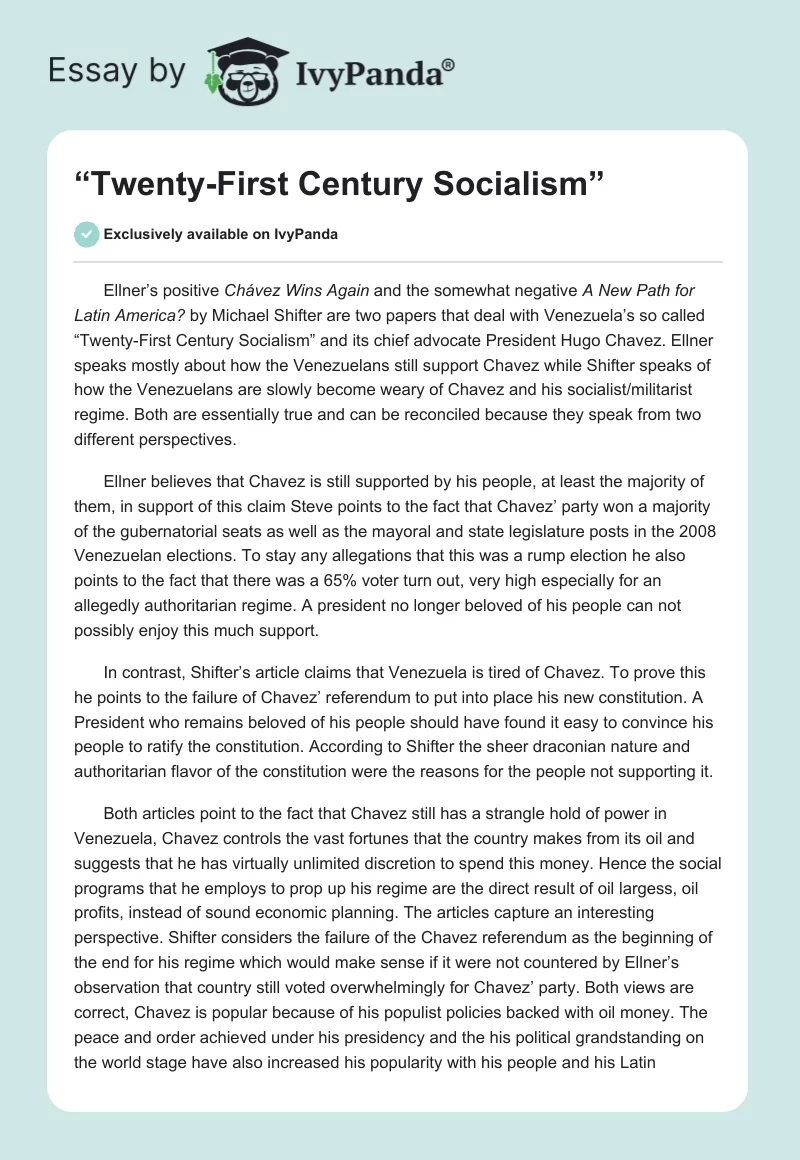 “Twenty-First Century Socialism”. Page 1