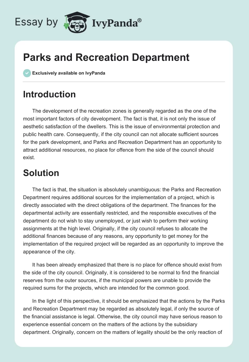 Parks and Recreation Department. Page 1