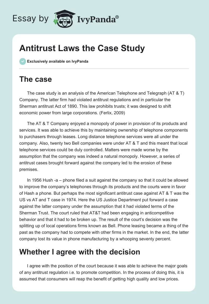 Antitrust Laws the Case Study. Page 1