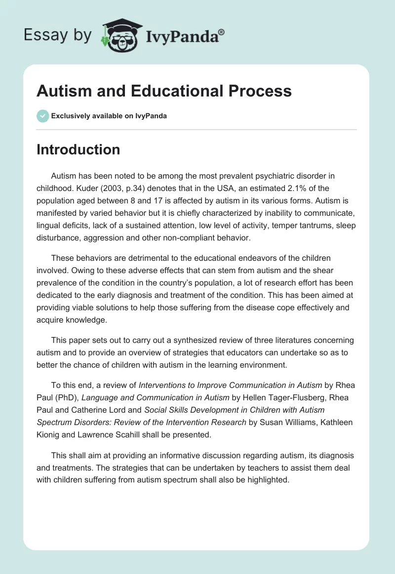 Autism and Educational Process. Page 1