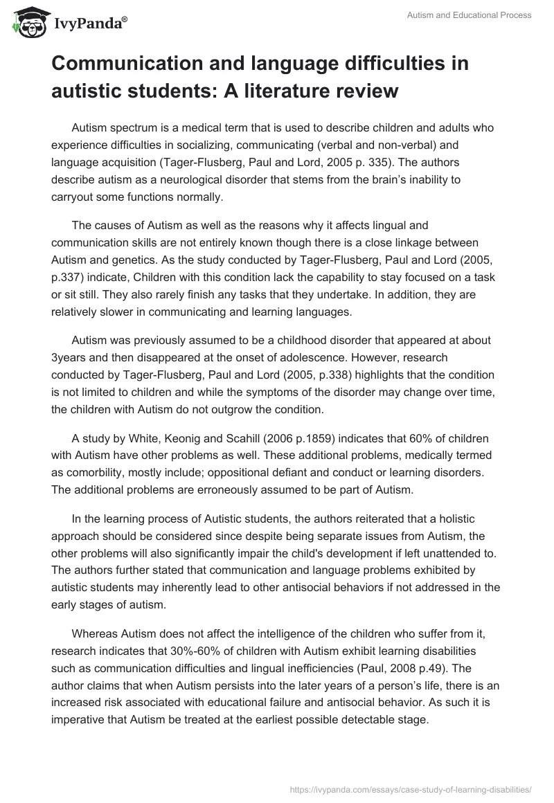 Autism and Educational Process. Page 2