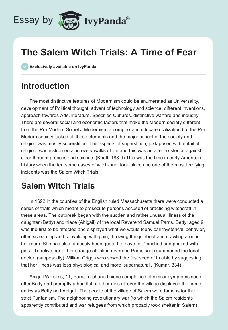 The Salem Witch Trials: A Time of Fear. Page 1