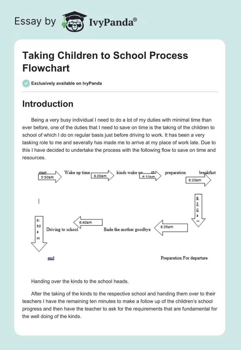 Taking Children to School Process Flowchart. Page 1