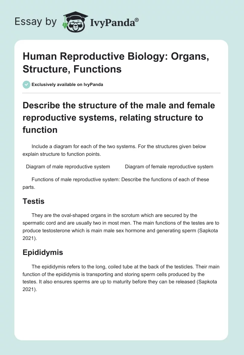 Human Reproductive Biology: Organs, Structure, Functions. Page 1