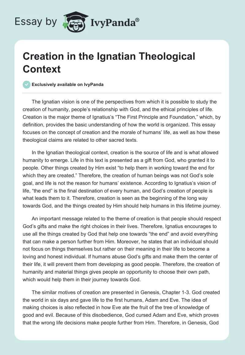 Creation in the Ignatian Theological Context. Page 1