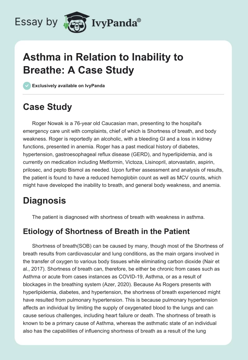 Asthma in Relation to Inability to Breathe: A Case Study. Page 1