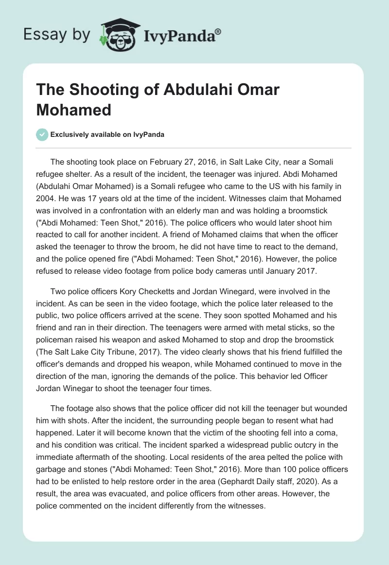 The Shooting of Abdulahi Omar Mohamed. Page 1
