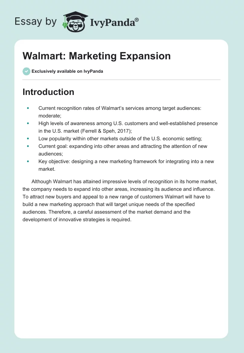 Walmart: Marketing Expansion. Page 1
