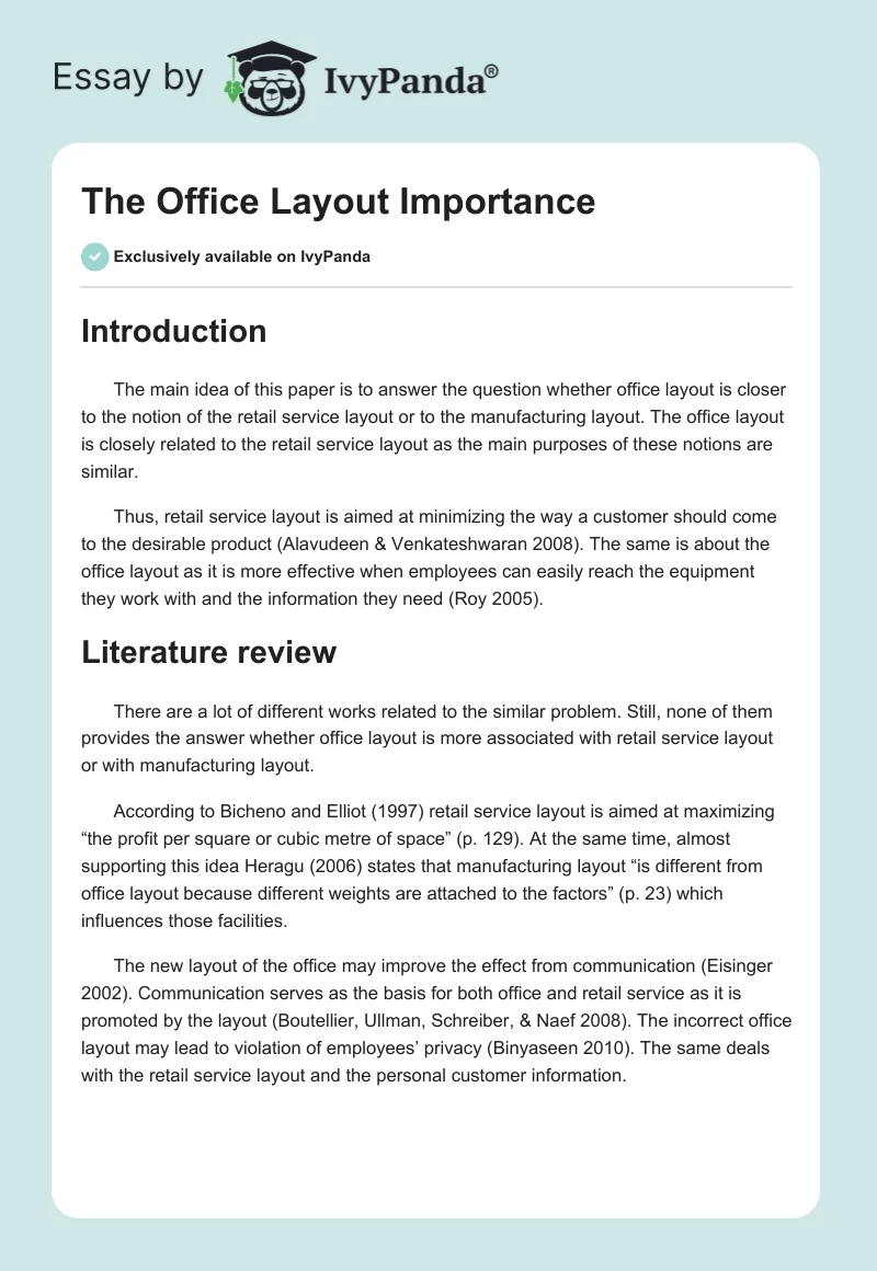 The Office Layout Importance. Page 1