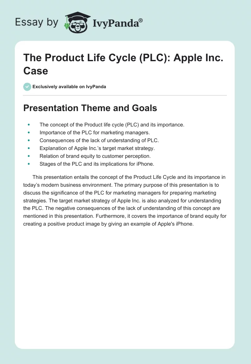 The Product Life Cycle (PLC): Apple Inc. Case. Page 1