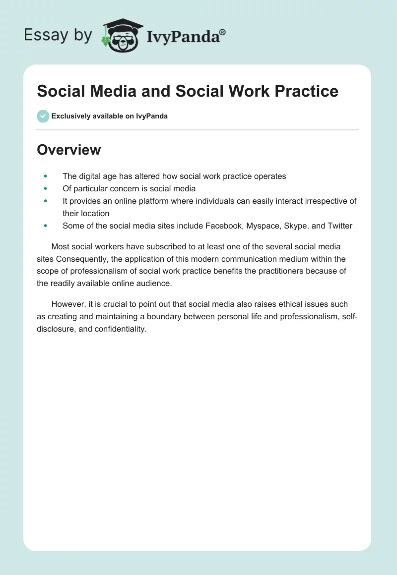 Social Media and Social Work Practice. Page 1
