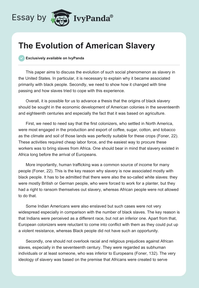 The Evolution of American Slavery. Page 1