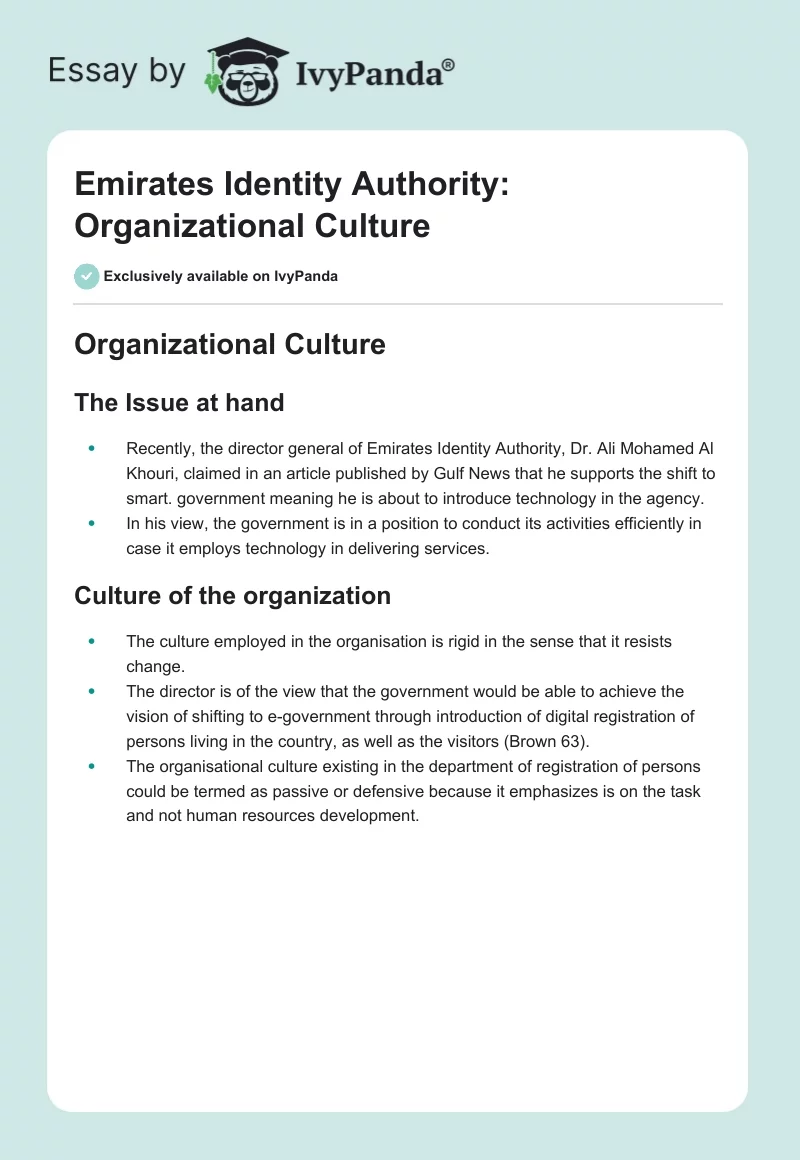 Emirates Identity Authority: Organizational Culture. Page 1