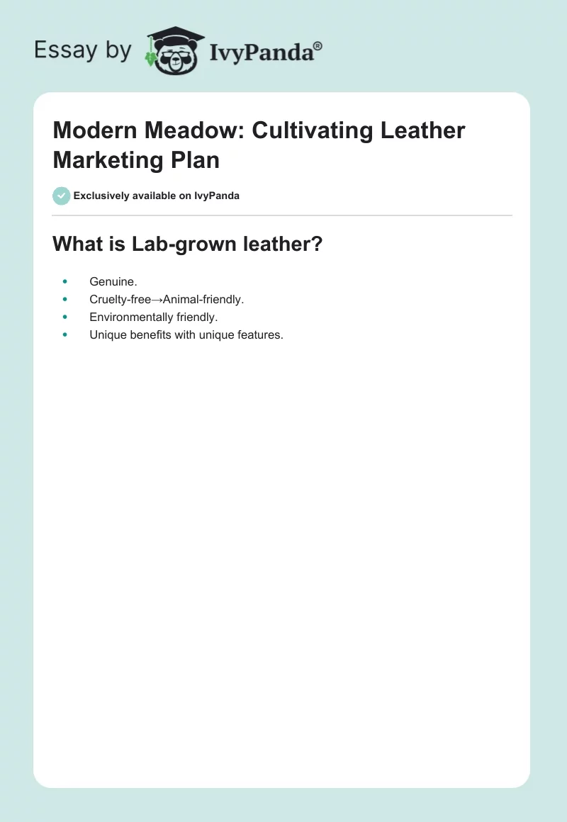 Modern Meadow: Cultivating Leather Marketing Plan. Page 1