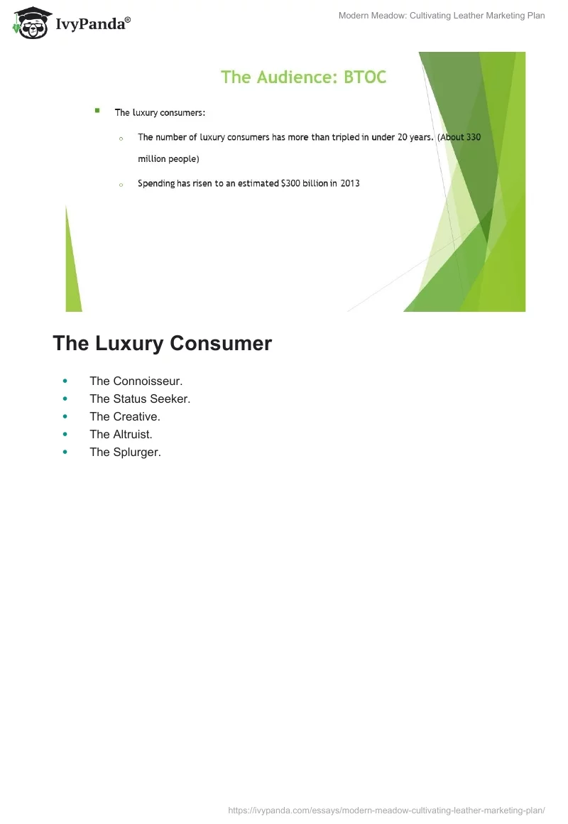 Modern Meadow: Cultivating Leather Marketing Plan. Page 5