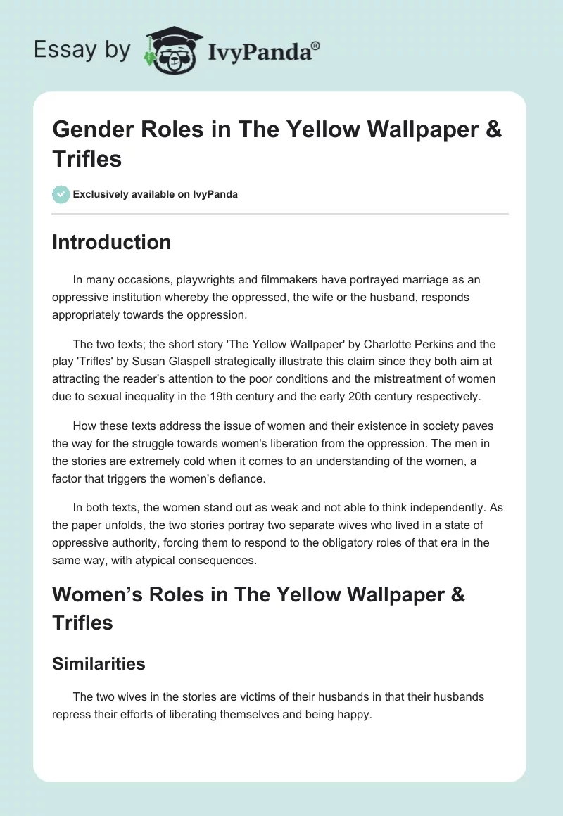 Gender Roles in The Yellow Wallpaper & Trifles. Page 1