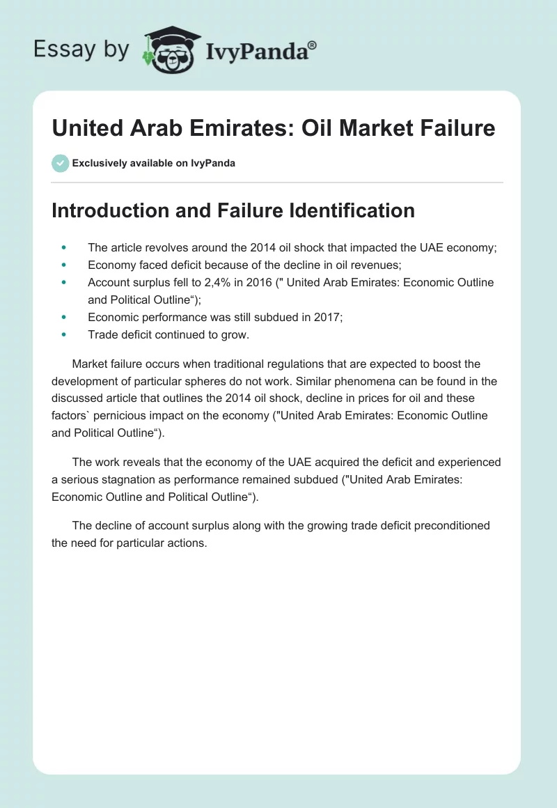 United Arab Emirates: Oil Market Failure. Page 1