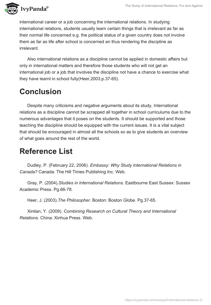 The Study of International Relations: For and Against. Page 3