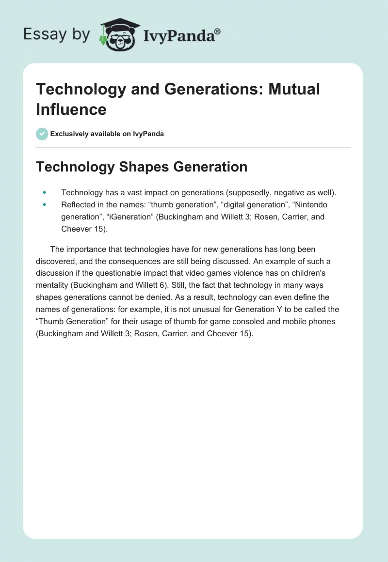 Technology and Generations: Mutual Influence. Page 1