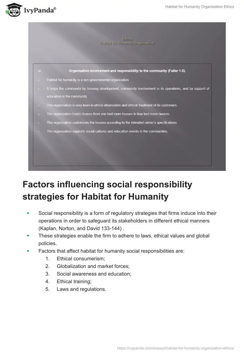 Habitat for Humanity Organization Ethics. Page 2