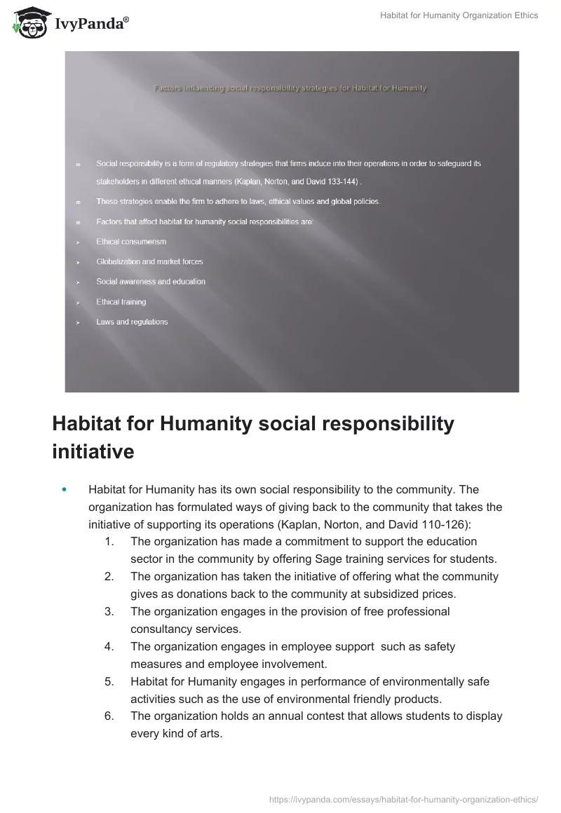 Habitat for Humanity Organization Ethics. Page 3