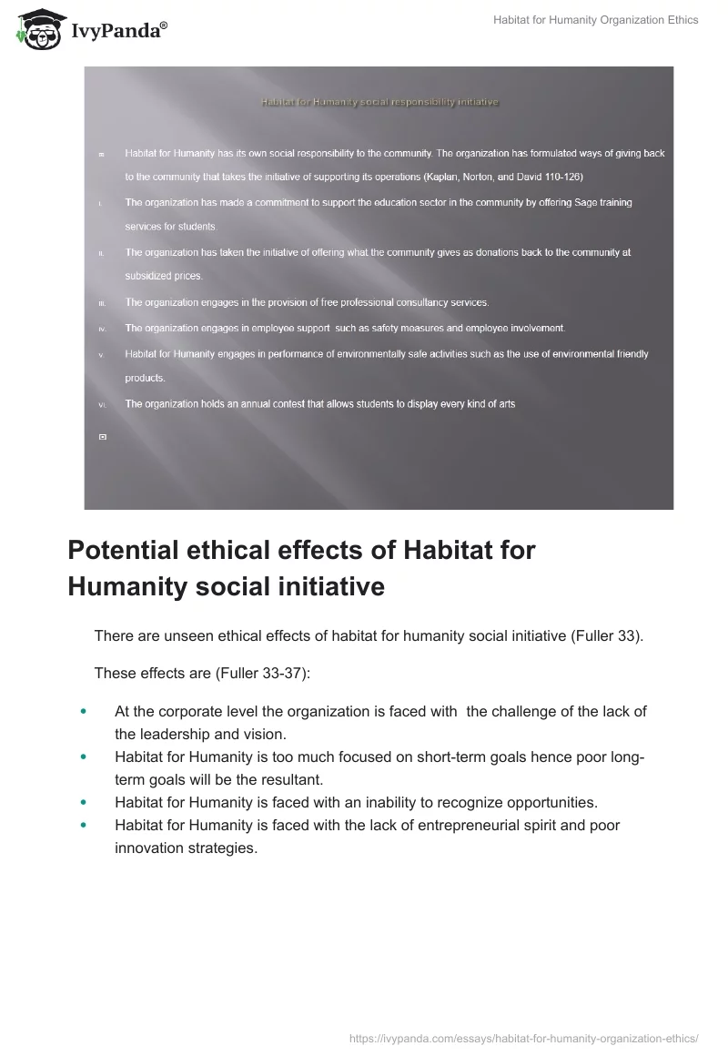 Habitat for Humanity Organization Ethics. Page 4