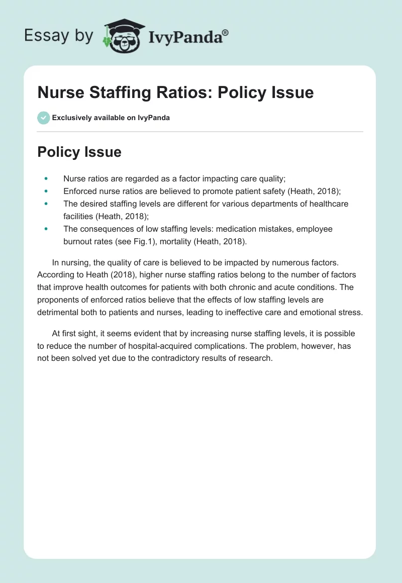 Nurse Staffing Ratios: Policy Issue. Page 1