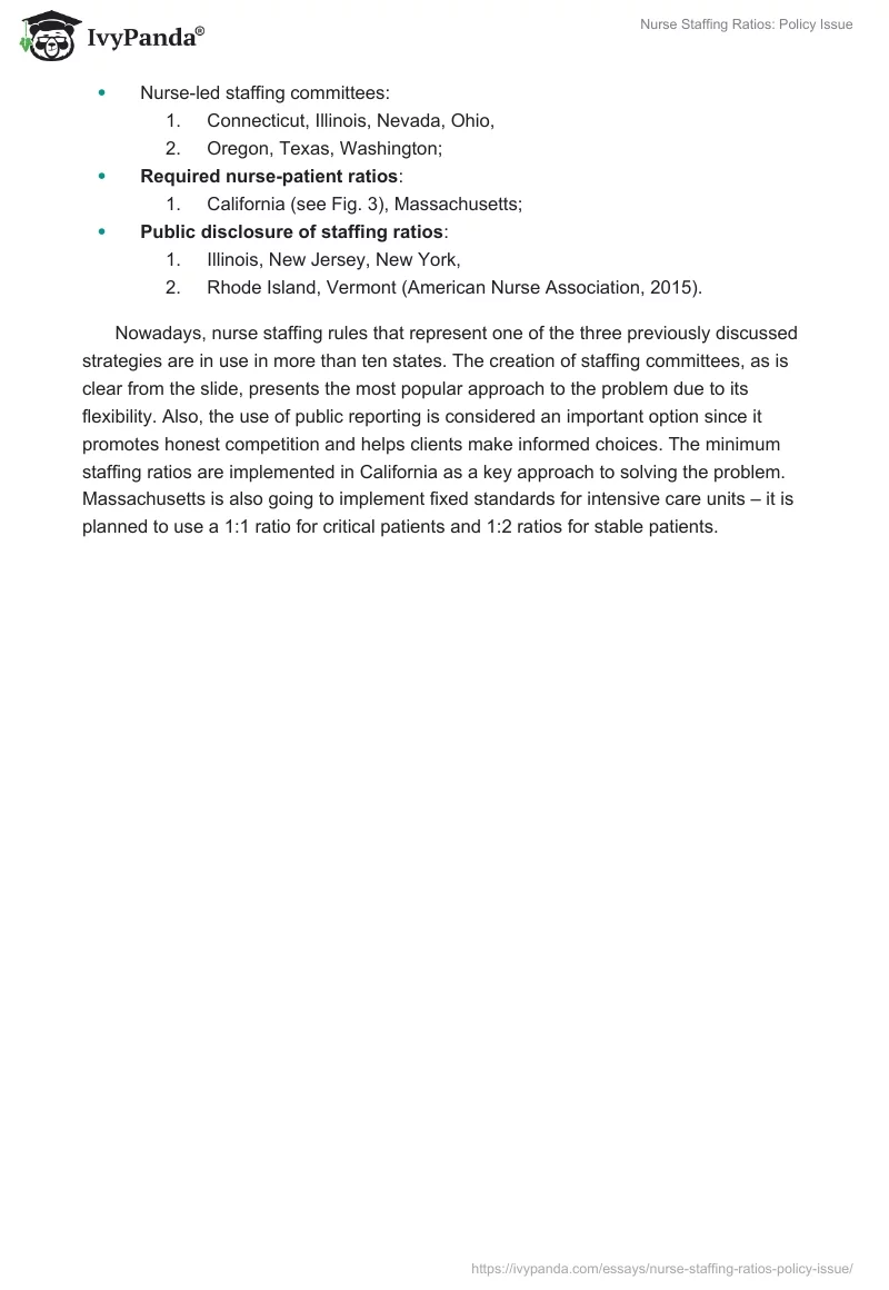 Nurse Staffing Ratios: Policy Issue. Page 4