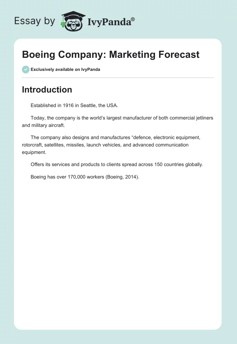 Boeing Company: Marketing Forecast. Page 1