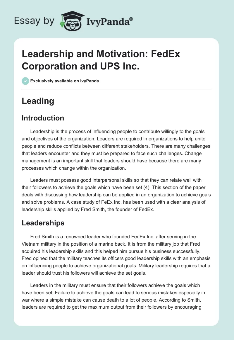 Leadership and Motivation: FedEx Corporation and UPS Inc.. Page 1