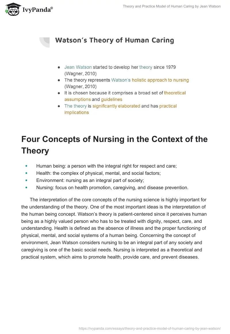 Theory and Practice Model of Human Caring by Jean Watson. Page 5