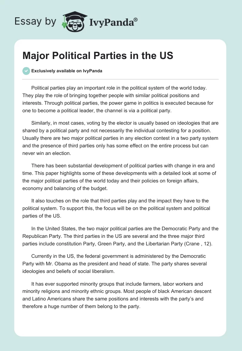 Major Political Parties in the US. Page 1