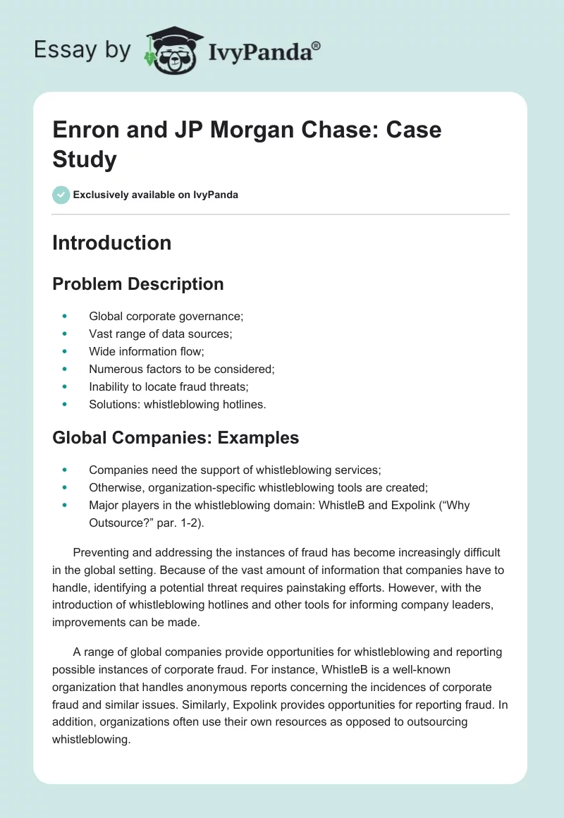 Enron and JP Morgan Chase: Case Study. Page 1