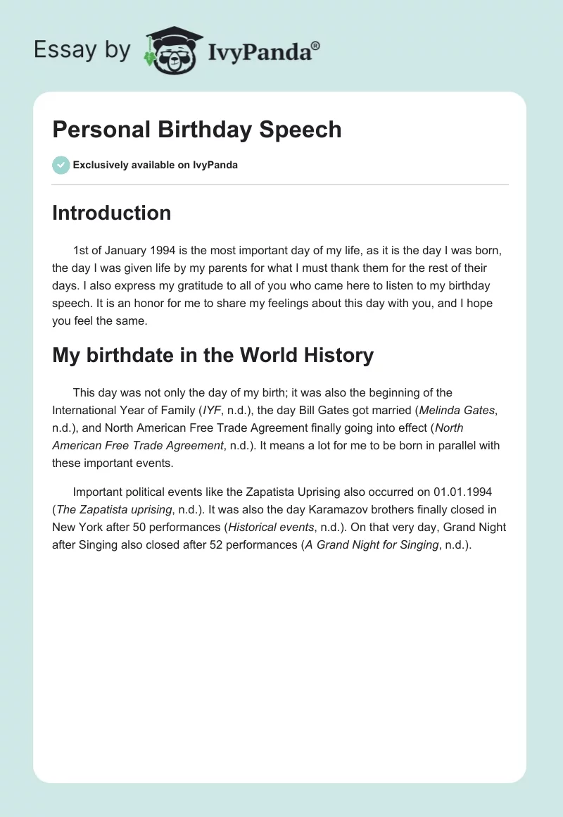 Personal Birthday Speech. Page 1