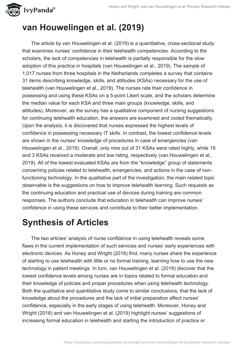 Honey and Wright, and van Houwelingen et al. Primary Research Articles. Page 2