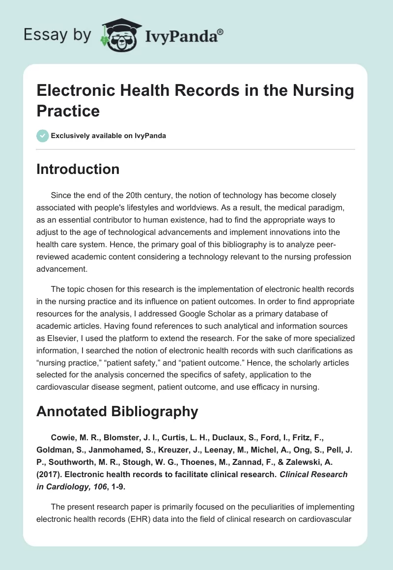 Electronic Health Records in the Nursing Practice. Page 1