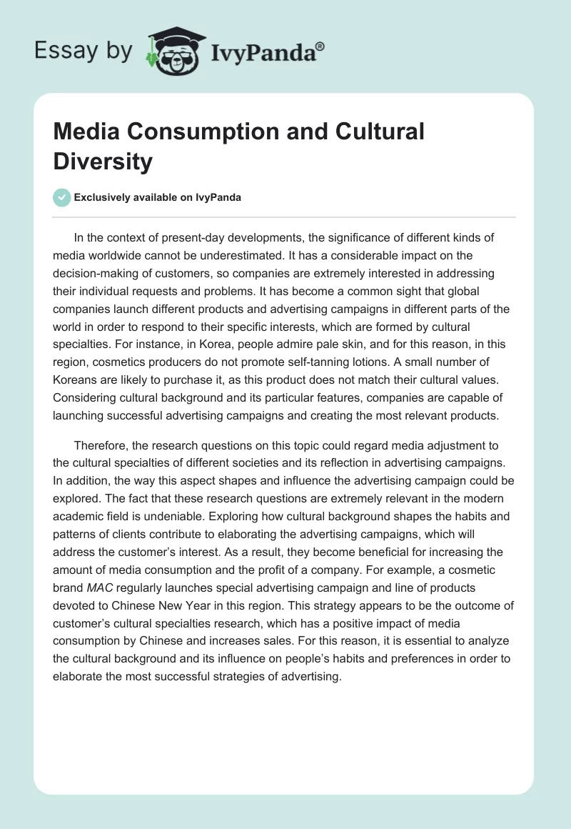Media Consumption and Cultural Diversity. Page 1
