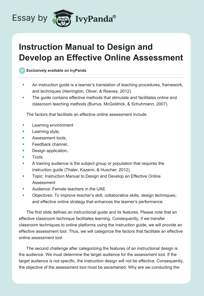 Instruction Manual to Design and Develop an Effective Online Assessment. Page 1