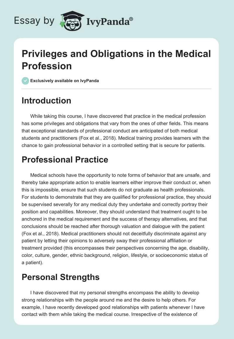 Privileges and Obligations in the Medical Profession. Page 1