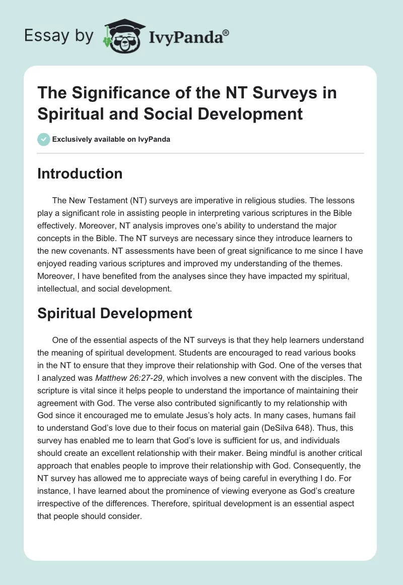 The Significance of the NT Surveys in Spiritual and Social Development. Page 1