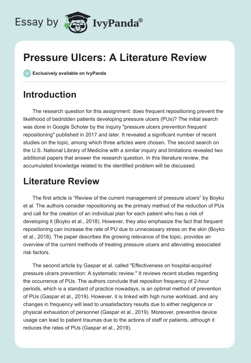 Pressure Ulcers: Literature Review. Page 1