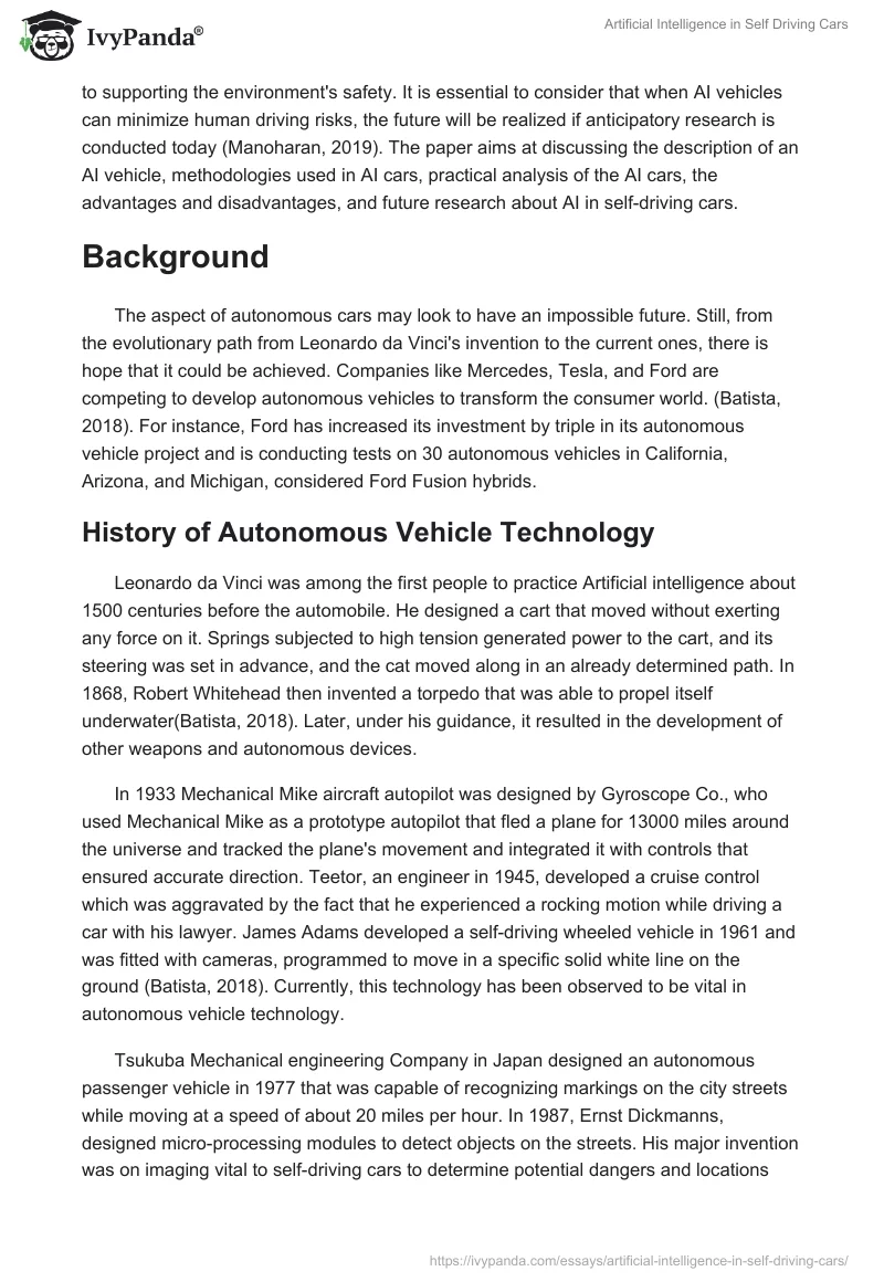 Artificial Intelligence in Self Driving Cars. Page 2