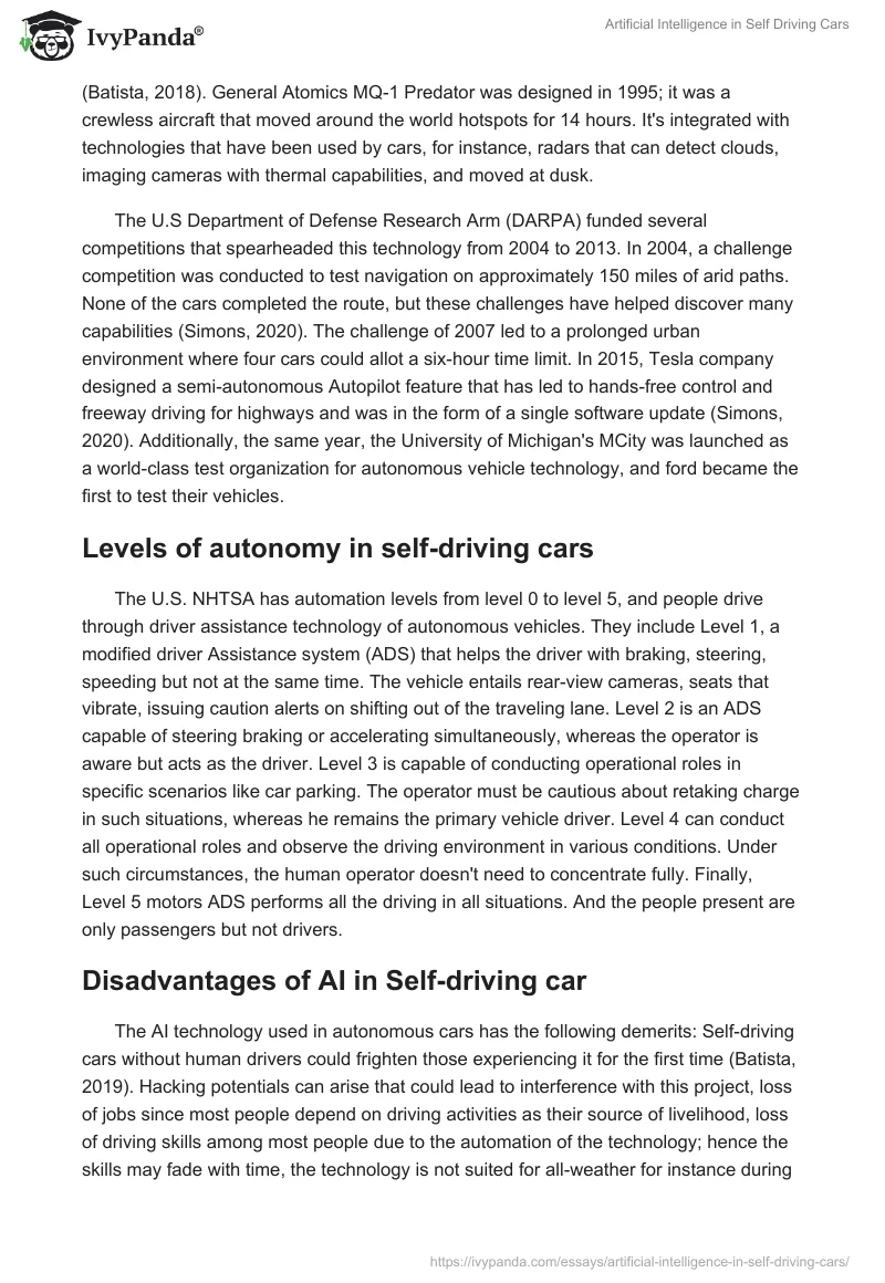 Artificial Intelligence in Self Driving Cars. Page 3