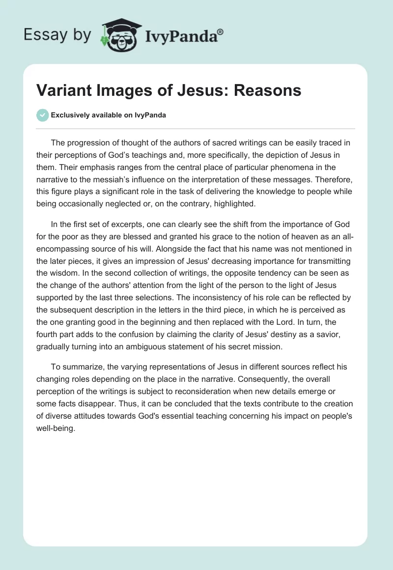 Variant Images of Jesus: Reasons. Page 1