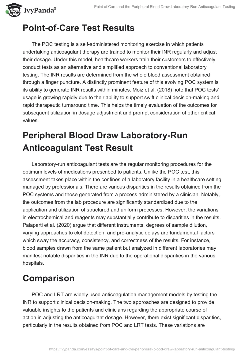 Point of Care and the Peripheral Blood Draw Laboratory-Run Anticoagulant Testing. Page 3