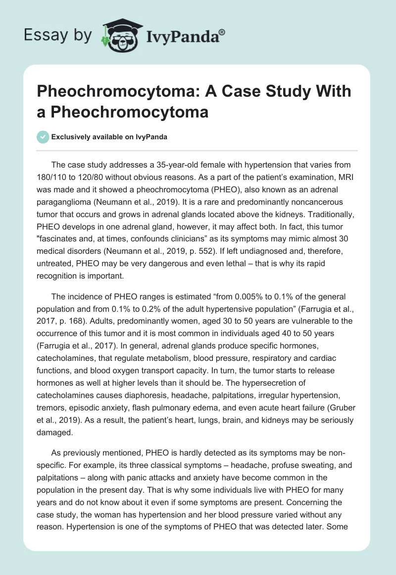 Pheochromocytoma: A Case Study With a Pheochromocytoma. Page 1