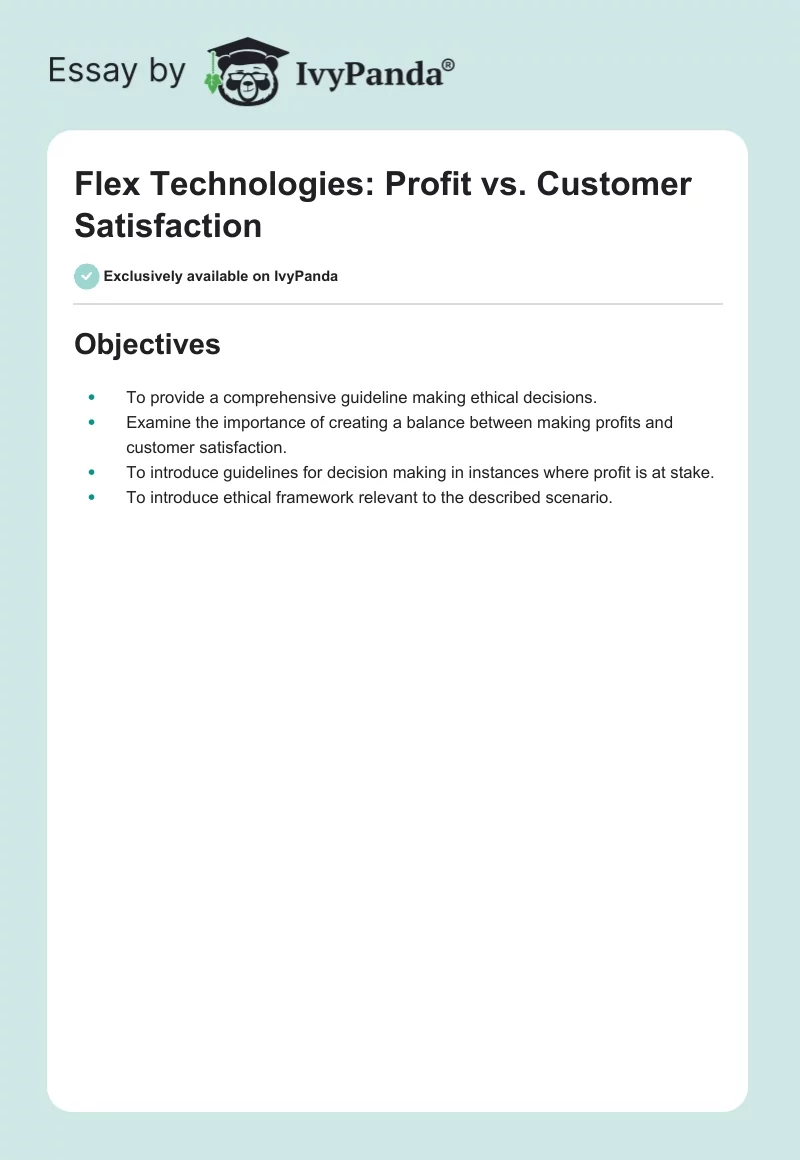 Flex Technologies: Profit vs. Customer Satisfaction. Page 1