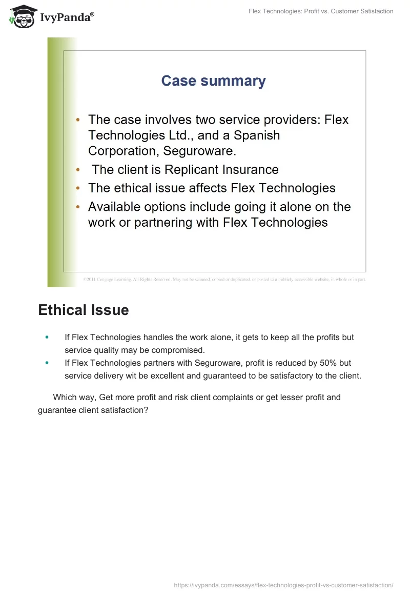 Flex Technologies: Profit vs. Customer Satisfaction. Page 3