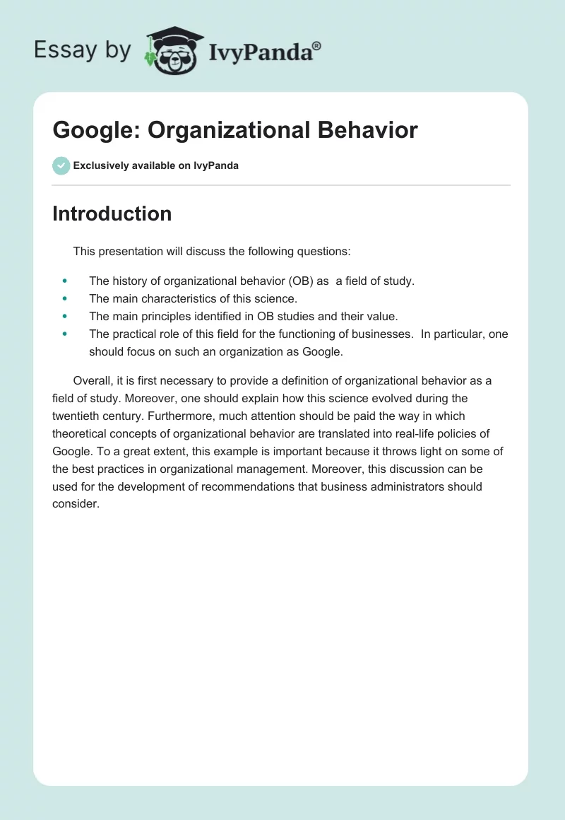 Google: Organizational Behavior. Page 1