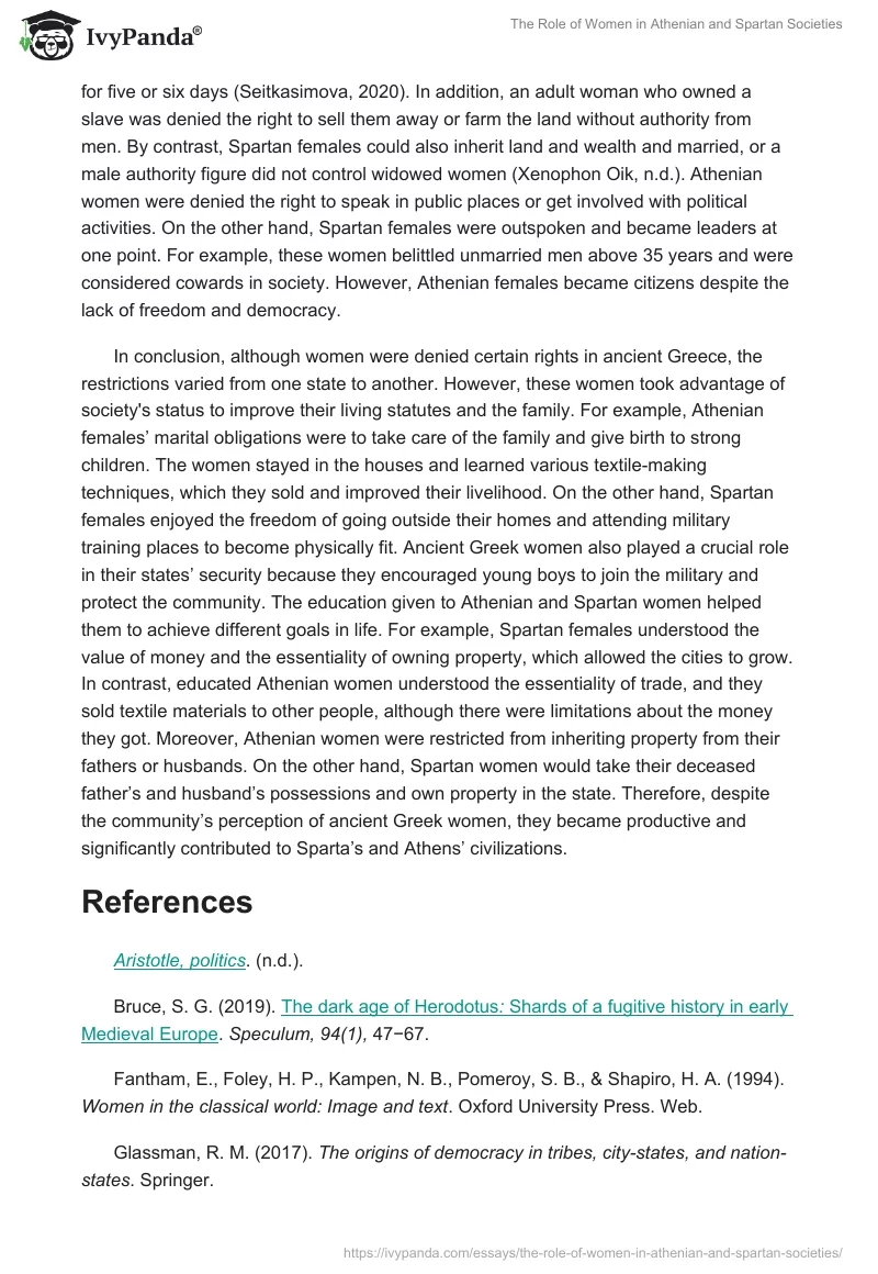 The Role of Women in Athenian and Spartan Societies. Page 4